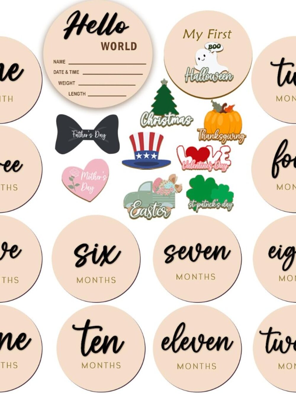Monthly Baby Milestone Maker Discs, Baby Milestone Signs for Newborn Baby, Hello